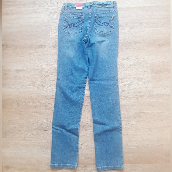 SO Star Patch Skinny Jeans with Braided Belt - Girl's Size 14 Embellished Jeans - Picture 8 of 12